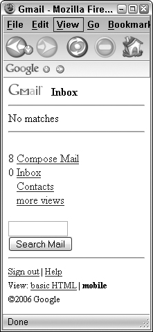 The Gmail Mobile interface is simple and almost graphics free.