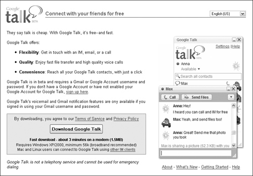 The Google Talk download page