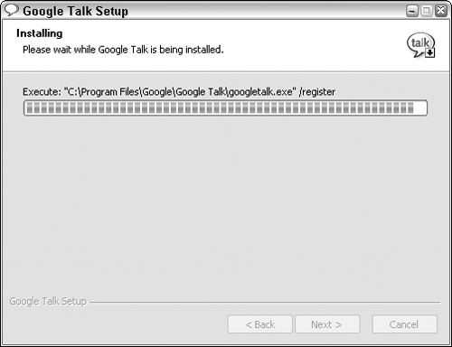 Google Talk client software installs after you agree to The Terms.