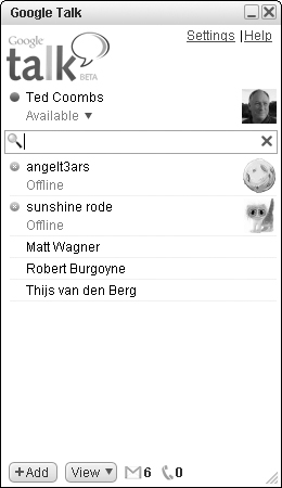 See who is online and available using the Google Talk window.