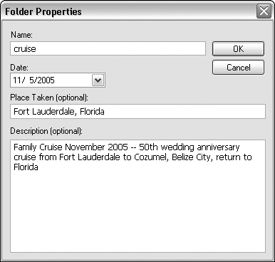 You can include descriptions and location information for folders in the dialog box.