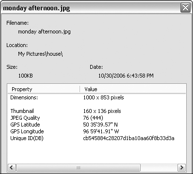 The image’s longitude and latitude are included as part of the file’s metadata.