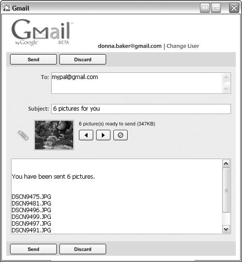 Most of the information for the e-mail is added automatically in the dialog box.