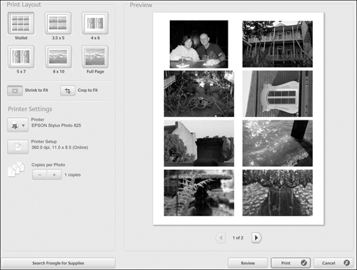 Print one or many images at the same time using the Picasa2 print process.