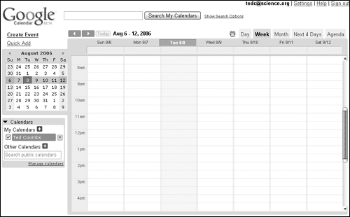 At first, Google Calendar has no events.