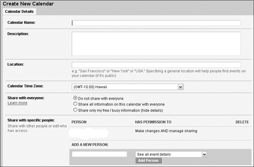 Create a new calendar by completing the details in this form.