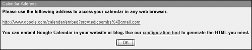 Use this address to add your calendar to your Web page.