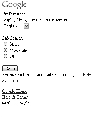 Change language and SafeSearch settings in the Preferences.