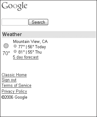 Your mobile device should have its own Google home page.