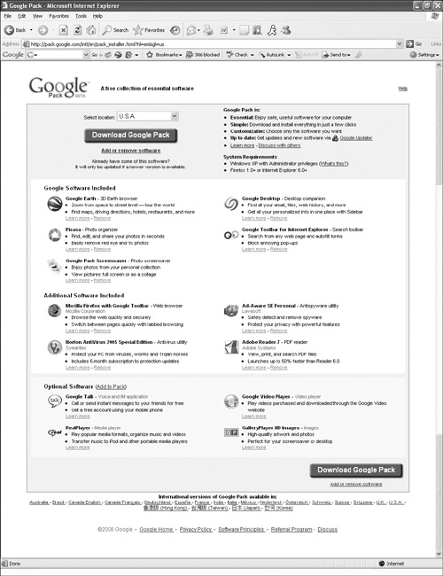 Click Download Google Pack to Googleize your computer.