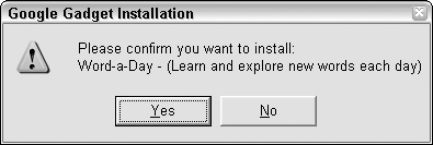 Confirm that you want to install the Gadget once your download is complete.