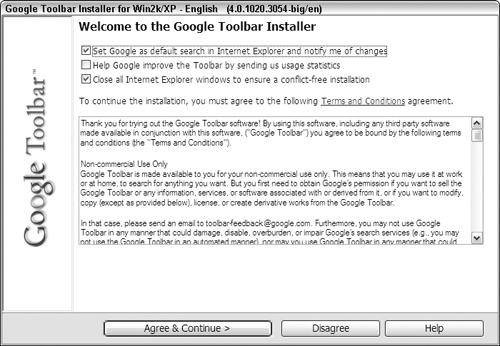 Set install options and agree to the license terms.