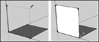 Draw the first edge along an existing axis line (left), and continue adding edges using lines parallel to the axis lines (center)