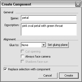 Specify alignment characteristics for the component if necessary.