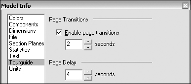 Specify whether to use page delays and transitions in your TourGuide tour.