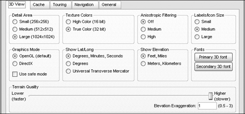 Configure settings in Google Earth before capturing a terrain image.