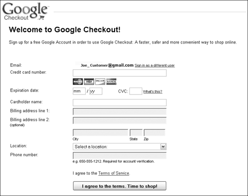 Sign up for a Google Checkout account for easy checkout at Google-enabled sites.