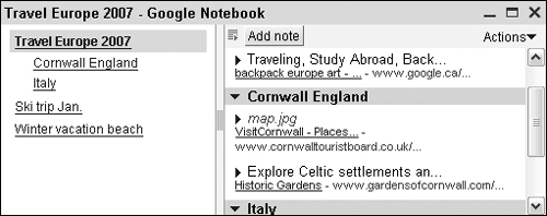 Access the contents and add more clips to specific notebooks in the mini Google Notebook available on the browser window.