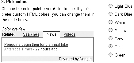 Choose the settings for the Related Links, including a default color palette.