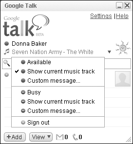 Activate music tracking from the Google Talk Status menu.