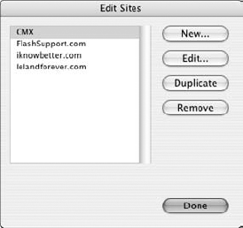 The Edit Sites dialog box