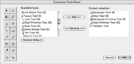 Use the Customize Tools Panel dialog box to add or rearrange the tools available in the Tools panel.