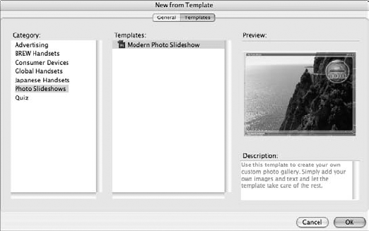 The prebuilt templates that ship with Flash provide a good starting point for authoring simple Flash presentations.
