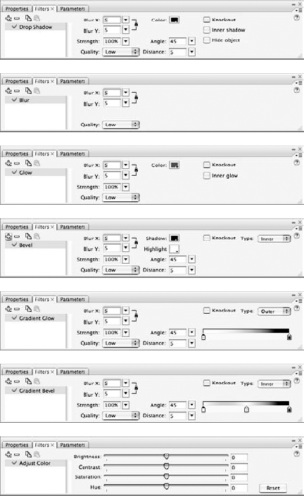 Some Filter effects have unique controls, but most are created with different combinations of a series of basic settings.