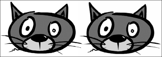 The same vector (left) and bitmap (right) image scaled to 200 percent in Flash to illustrate the difference in image quality