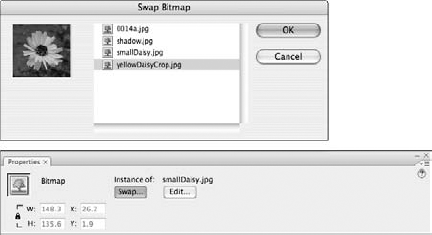 The Swap Bitmap dialog box lists all the bitmap symbols available in your current project Library.