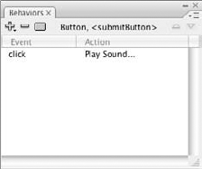The Behaviors panel showing a Button component with a behavior applied