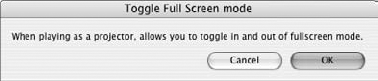 The Toggle Full Screen mode behavior dialog box