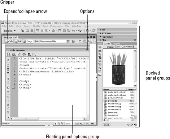 Use the gripper to dock and undock panel groups.