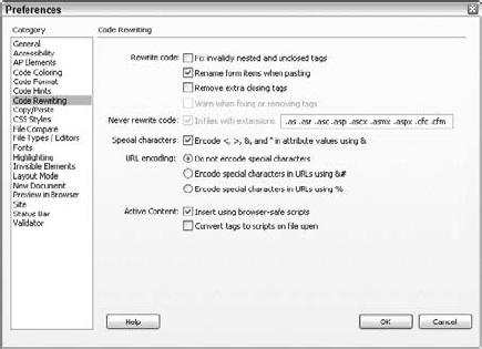 The Code Rewriting category can be used to protect nonstandard HTML from being automatically changed by Dreamweaver.