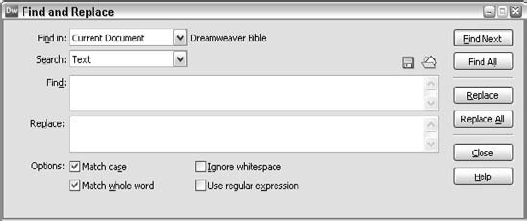 The Find and Replace dialog box.