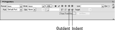 Indent and adjust the indentation of paragraphs and blocks of text by using the Indent and the Outdent buttons.