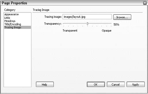 Setting the transparency of the Tracing Image to a setting such as 50 percent can help you differentiate between it and the content AP elements you are positioning.