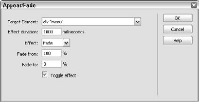 Fade page elements in and out at the click of a link or when the page loads with the Appear/Fade effect.