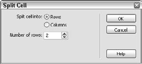 Use the Split Cell dialog box to divide cells horizontally or vertically.