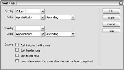 Sort your tables numerically or alphabetically with the Sort Table command.