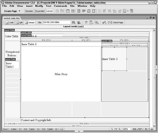 Nested tables—created in Dreamweaver's Layout mode—offer the Web designer tighter command of Web page elements.