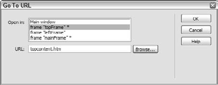 You can cause two or more frames, marked by the trailing asterisk, to update from a single link by using Dreamweaver's Go To URL behavior.