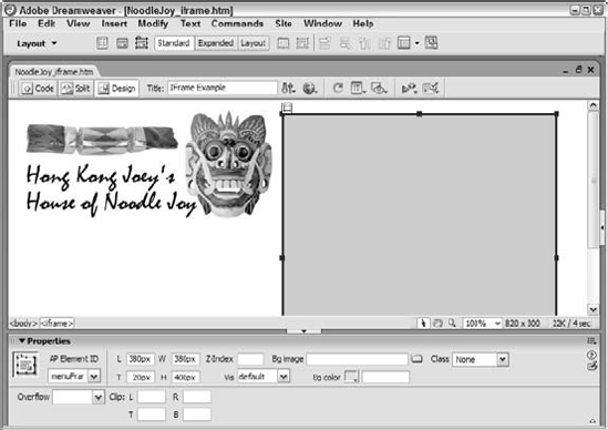 When you view an absolutely positioned iframe tag in Dreamweaver, it appears like an AP element, complete with resizing handles.
