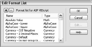 Only currency, number, and percent format types can be edited or created through the Edit Format List dialog box.