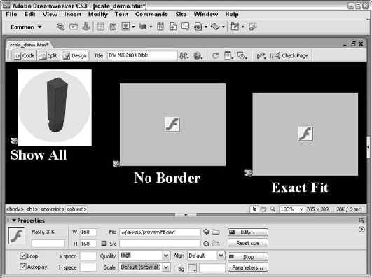 Your setting for the Scale attribute determines how your movie is viewed when resized with the plugin width and height measurements.