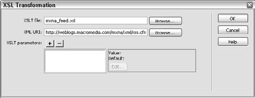 The XSLT Transformation server behavior is used to select the XSLT fragment for inserting.