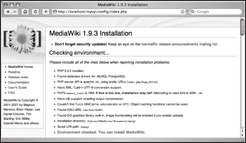 The results of executing MediaWiki's installation script