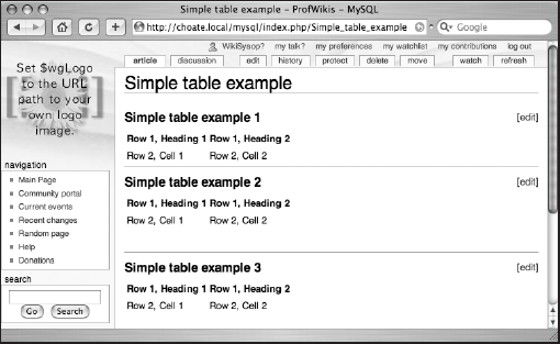 Basic tables in MediaWiki