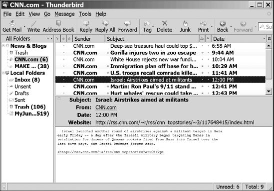 The Thunderbird email client can present Web feed content like it does for email.