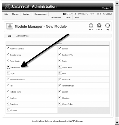 Create a new module, and select the HTML Module as the module type.
